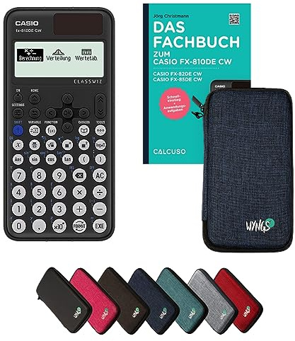 Casio fx-810DE CW Incl. Funda Protectora Azul y Libro especializado (96 páginas, DIN A5) – Calculadora científica – Smart Set (Alemán)