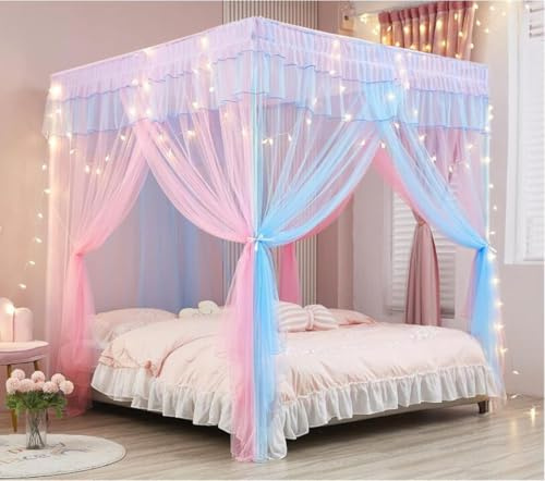 ZIQINPSQ Canopy Bed Curtains - Princess Bed Canopy for Girls - Bed Drapes Netting Mosquito Net for Bed- Bedroom Decoration Accessories (Rainbow, Single-1 X Bed Canopy)
