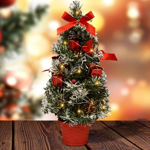 Mini julgran, 40 cm liten gran, mini julgransbelysning, konstgjord jul, dekorerad konstgjord julgran med belysning, bordsdekoration, juldekoration, hem, kontor (C)