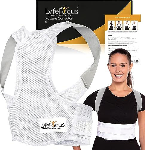 LyfeFocus S1 Premium Invisible Breathable Back Posture Corrector for Men & Women - Metal Upper Back Support Brace - Effective Posture Correction for Neck, Shoulder & Back Pain (White, Small)