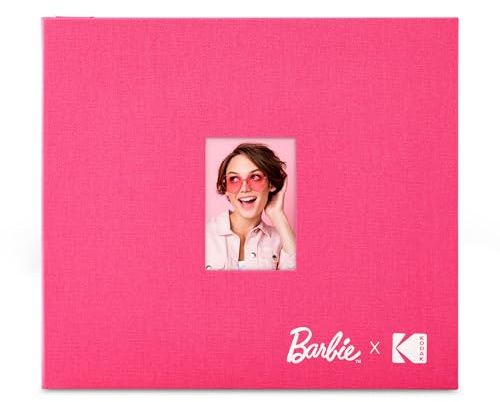 Barbie x Kodak Album Photo Scrapbook 20x20 cm avec Couverture en Tissu Rose et Fenêtre Frontale pour Photo