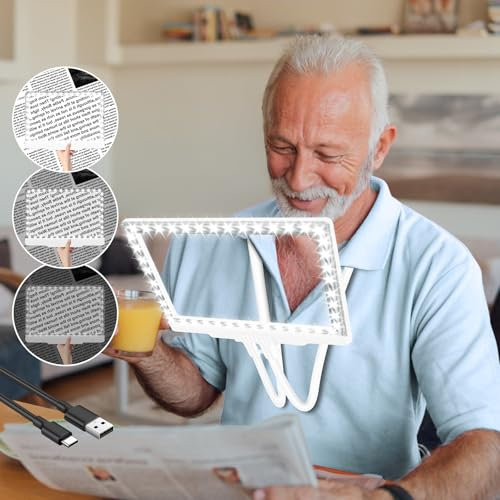 Lente d'ingrandimento 5X ricaricabile, con luce a collo d'oca flessibile e mani libere, 43 LED per un'illuminazione a pagina intera, perfetta per persone anziane con visione compromessa per leggere