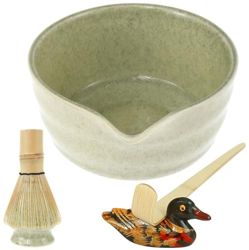 Juego de 5 batidores de matcha, juego de té matcha japonés, elegante cuenco de cerámica para matcha, soporte para batidor de matcha de bambú y cuchara de bambú, kit de ceremonia de matcha hecho a mano