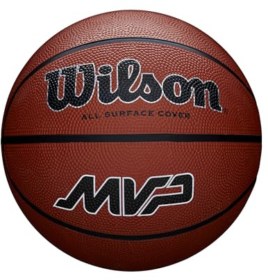 Wilson Balón de Baloncesto MVP, Hecho de Goma Duradera, Rendimiento en Todas Las Superficies, Experimenta un Agarre y Control Mejorados, Color Marrón, Tamaño 6