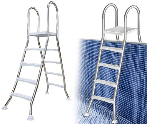 Escaleras De Doble Cara para Piscinas Elevadas con Cubierta, 52''Escaleras para Piscinas Elevadas, Escalera De Acero para Piscinas Elevadas, Escaleras para Piscinas Elevadas