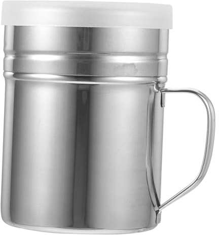 CHICAMPERA Tarro de Especias Inoxidable con Asa Coctelera para Polvo y Cacao Dispensador Reutilizable para Cocina y Cafetería Mediano