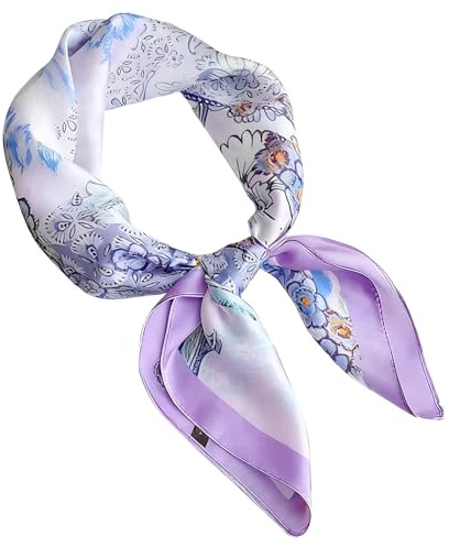 Zimoer 1 Foulard Quadrato in Seta Stampato - 70x70cm Bandana Multiuso per Donna, Accessorio Elegante per Capelli, Collo e Look Quotidiano (Viola)