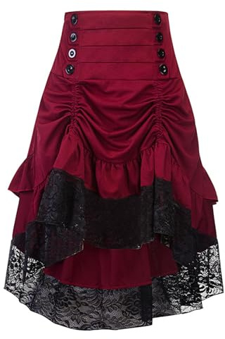 Falda Medieval Halloween Mujer Faldas Largas de Gótica Steampunk para Mujer, Falda Encaje Negra de Cintura Alta, Faldas Vintage Renacentista Pirata Victoriana Cosplay para Carnaval Halloween Disfraz