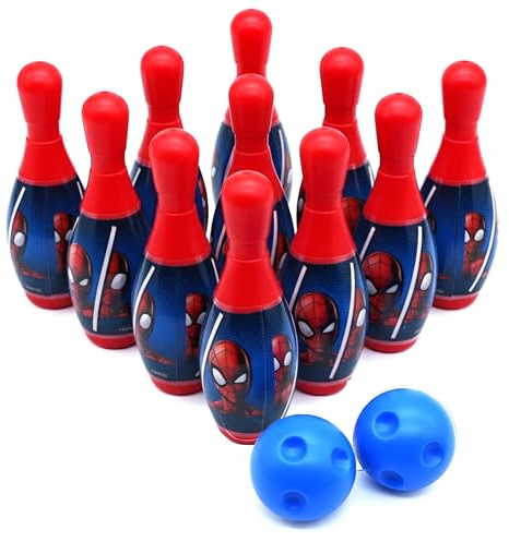 Spiderman Kids Bowling Toy Set – 10 Pins and 2 Balls – Marvel Bowling Game Indoor Outdoor Play – Birthday Gift for Boys 3+Years - Size: 14cm