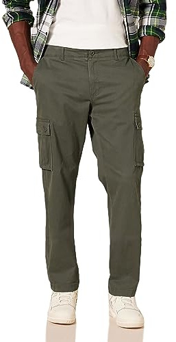 Amazon Essentials Pantalones de Trabajo Estilo Cargo, Elásticos y de Corte Recto (Disponibles en Tallas Grandes) Hombre, Verde Oliva, 36W / 34L