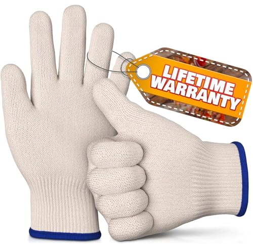 Heat Resistant Gloves for Cooking & Grilling – Aramid Oven Mitts Gloves with Fingers, Thick Knit Design Ensures Short-Term Hand Protection up to 932°F – Secure Grip for Baking, Fryer, and BBQ