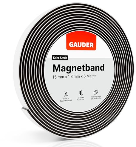 GAUDER Nastro Magnetico Adesivo Forte - Banda Magnetica con Adesivo in Schiuma per Superfici Irregolari - Magnete Potente e Ritagliabile (6 m x 15 mm)