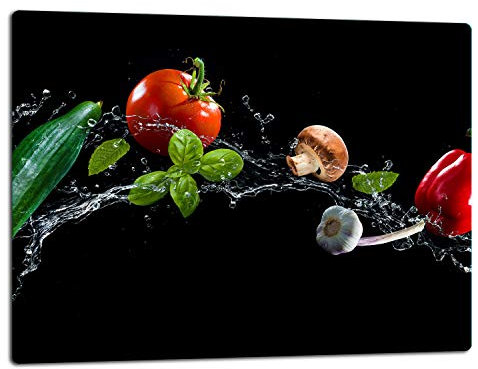 TMK - Planche à découper en verre universelle, avec plaque de cuisson Ceranfeld, 52 x 40 cm, motif legumes noir