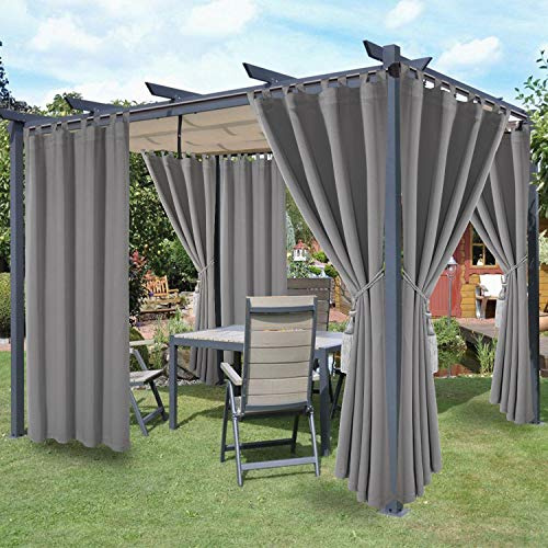 LORDTEX Waterproof Indoor/Outdoor Curtains for Patio - Thermal Insulated, Sun Blocking Detachable Sticky Tab Top Blackout Curtains for Bedroom, Porch, Pergola, 52 x 84 inch, 2 Panels, Veridian Grey