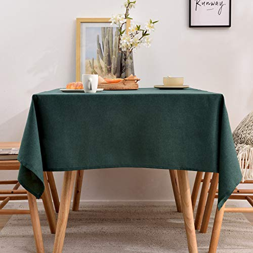 BALCONY & FALCON Table Cloth Water Resistant Washable Dark Green 140x180cm | Rectangular, Faux Linen, Wrinkle Resistant, Colorfast, Drapes Well, Farmhouse, Dining Room, Kitchen, Outdoor, Party, Wedding