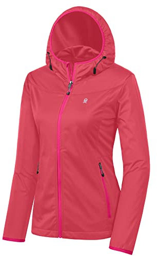 Little Donkey Andy - Veste coupe softshell légère à capuche pour femme pour course à pied, voyage, randonnée, coupe-vent et imperméable - Pastèque - Taille M