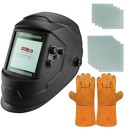 Welding Helmet Auto Darkening Solar Powered Welder Helmet with 4 Independent Shade Filter Sensor,Large Viewing Screen Anti Fog Welding Mask for Mig Tig Arc Grinding [10 x Replacement Lens]