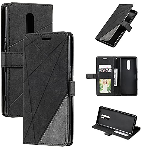QiongniAN Hülle für Sony Xperia 1, Leder, Klapphülle mit Handytasche, Case Black