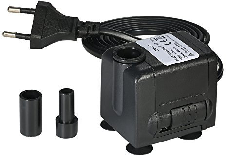 Kavolet Mini-Pumpe für Aquarien, 450 l/h, 6 W, Tauchpumpe für Aquarien, geeignet für Teiche mit Springbrunnen und Hydrokultur-System, mit 2 Düsen, AC220-240 V
