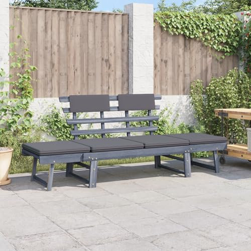 vidaXL Akazienholz Massiv Gartenbank mit Auflagen 2-in-1 Sonnenliege Gartenliege Liege Sitzbank Parkbank Holzbank Bank Gartenmöbel 190cm Grau