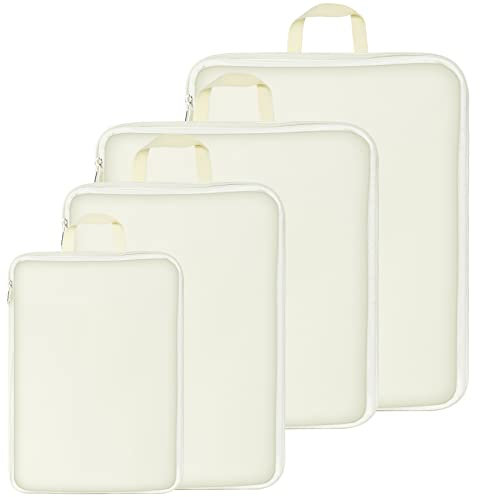OSDUE 4 Sets Compresión Organizador Maleta, Impermeable Organizadores de Viaje Compression Packing Cubes, Expandible Bolsas Organizadoras Ropa Viaje para Ropa, Cosméticos, Abrigo, Beige