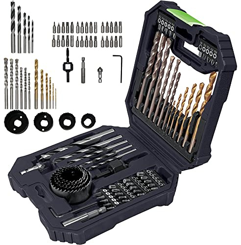 MYLEK 56 Piece Drill Bit and Screwdriver Accessory Set - HSS, Cobalt, High Speed for Use on Wood, Masonry, Metal, Plastic & More - with Storage Case