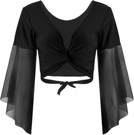 Doomiva Femme Haut Danse du Ventre Cardigan Boléro Danse Orientale Moderne Soutien-Gorge Tenue Jazz Samba Tango Costume Spectacle Blouse Dancewear Noir Taille Unique