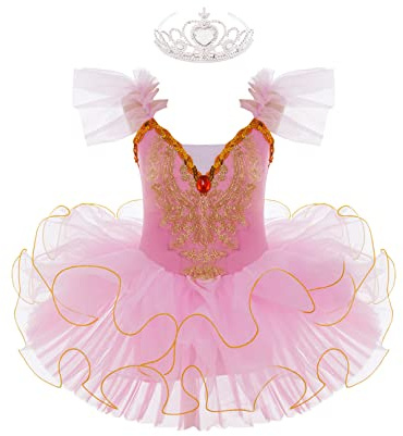ranrann Barn flicka tutu balettklänning dansande tyll paljettklänning kostym prestanda 3–14 år, rosa, 3-4 �r