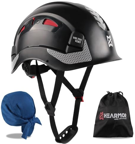 HEARMOR Casco protettivo per caschi da cantiere, EN 397, casco da lavoro ventilato per adulti, con sistema a cricchetto regolabile, colore: nero