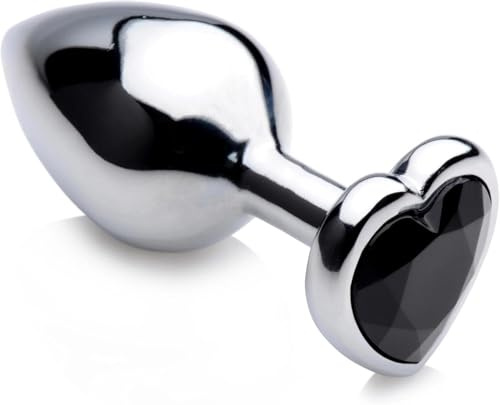 BONDAGERIE® Plug anale gioiello Sextoy 100% sicuro nero a forma di cuore, sacchetto incluso, Taglia S