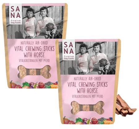 SANA Premium Dog Foods | Vitalkaustange Pferd 2X 150g | natürlicher Zahnpflegesnack | ohne Zusätze wie Mais, Weizen, Soja, Farbstoffe, Konservierungsstoffe, Fleischmehle oder Anderen Füllstoffen