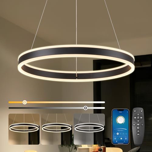 SUCIKORIO LED Lampadario Soggiorno a Sospensione 50cm, Moderno 48W Girare Lampada a Sospensione 2700K-6500K Dimmerabile 5%-100% Regolabile Con Telecomando e APP LED Lampadario Camera da Letto