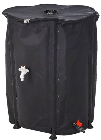 Serbatoio dell'acqua piovana pieghevole, grande, 500 l, con rubinetto, coperchio e connettore per tubo flessibile, per giardino ed esterni, nero, 500 litri