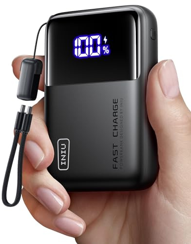 INIU 65W Fast Charging Batterie Externe, Compact 20000mAh Power Bank avec Câble USB-C Attaché, Autorisé en Avion, USB C Batterie Portable avec MacBook, iPhone 17 16, Samsung S24, Steam Deck, iPad etc