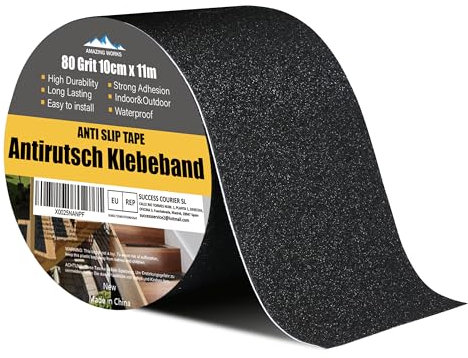 Amazing Works Antirutsch Klebeband Streifen mit Selbstklebend 10cm x 11m - Rutschfest Klebeband, Hohe Traktion Pad für Bodenbelag innen- und Außenbereich, Treppe Stufen Band Klebe