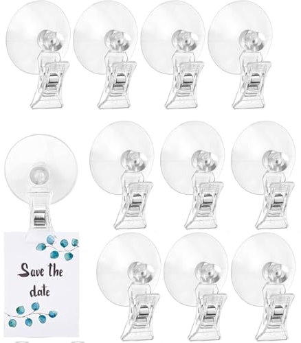 LAJUP 10 Pièces Transparent Clip Ventouse,Clip Transparent Crochet À Ventouse,Ventouses Avec Pince,Crochet Ventouse Avec Clip,Ventouse Crochet D'Aspiration Support,Pour Verre,Fenêtres,Aquarium