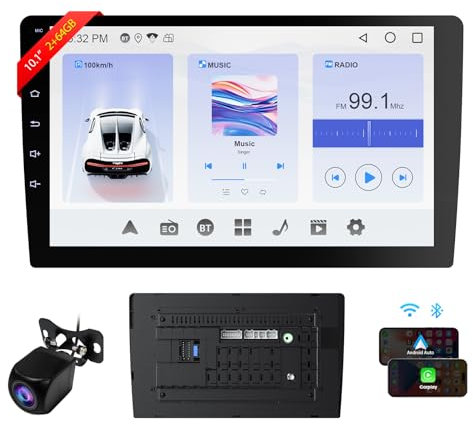 Haudio 9 Inch 2 Din Car Stereo with Apple Carplay and Android Auto, HD Backup Camera, GPS Navigation, Bluetooth, Voice Control, Mirror Link, FM/AM/AUX for All Vehicles - 2+64GB