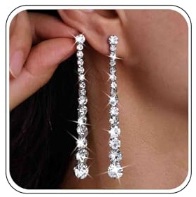 Wedding Long Rhinestone Earrings Silver Crystal Dangle Earring Dainty Diamond Cubic Zirconia Bridal Drop Sparkly Tassel Cz Brides Stud Simple Shiny Statement Formal Bridesmaid Party Prom Jewelry Women