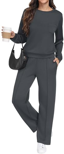 GRECERELLE Tuta da ginnastica da donna, set completo autunnale, a maniche lunghe, set loungewear da donna, due pezzi, abbigliamento attivo, pullover casual a girocollo, top e pantaloni della tuta con