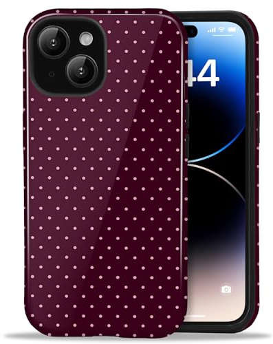 Amzfield Case for iPhone 13/14, Small Polka Dot Dual Layer Retro, Burgundy