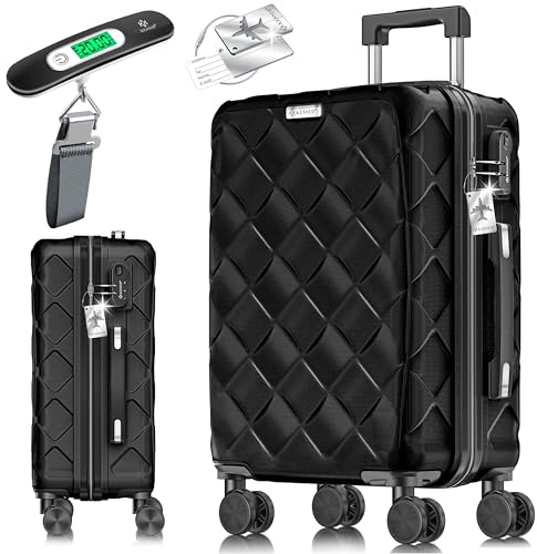 KESSER Valigia da viaggio in ABS rigida con serratura a combinazione, bilancia e portafoglio da viaggio con ruote a 360°, valigetta per business e viaggio, Nero , 66cm - 84L, Classico
