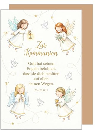 Edition Seidel Carte de vœux de communion de qualité supérieure avec enveloppe - Carte de vœux avec inscription en allemand - Pour fille, garçon, adolescent, ange et colombes (KO333 SW026)