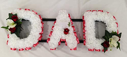 Dad Artificial Silk Funeral Flower Tribute Letters Memorial Silky Bouquets (Red)