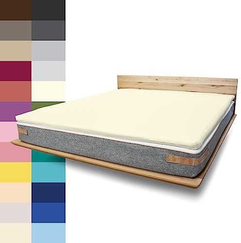 JONA SLEEP Topper Spannbettlaken (180x200 cm) Baumwolle Elfenbein, 220 g/m² - Bezug für Topper & Boxspringbett, Öko Tex zertifziert, Made in Austria