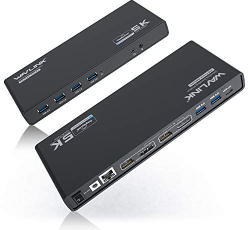 WAVLINK USB C/USB 3.0 Laptop-Dockingstation mit 60W Ladeleistung Unterstützt Zwei 4K-Videoausgänge (DisplayPort und HDMI, Gigabit Ethernet, Audioausgang und Mikrofoneingang, 6 USB 3.0-Anschlüsse)