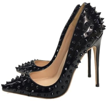 Minishion Women Sexy Heels Pumps Studded Rivet Party Wedding Shoes Black US 8