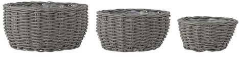 Bloomingville Fioria Blumentopf, Grau, Polyrattan; D36xH17/D42xH20/D50xH22 cm, Set of 3