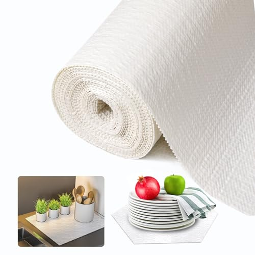 Beautysaid Shelf and Drawer Liner for Kitchen Cabinet, Non Adhesive Non Slip Shelf Paper Waterproof Washable Thickened for Dresser Pantry Shelve Bathroom Protector Liner(White,12 in x 10 FT)