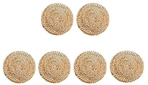 Lrtzizy Sets de Table Ronds en Rotin Tissé, Tapis en Osier Naturel, Sets de Table TresséS en Paille de Jacinthe D'eau, Ensemble de 6