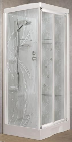 Novellini New Holiday SF Hammam 100x80 cm Cabina Doccia Multifunzione Apertura Soffietto Miscelatore Termostatico Vetro Aqua Profilo Bianco Reversibile Idromassaggio Sauna Asta Saliscendi H 225,5 cm